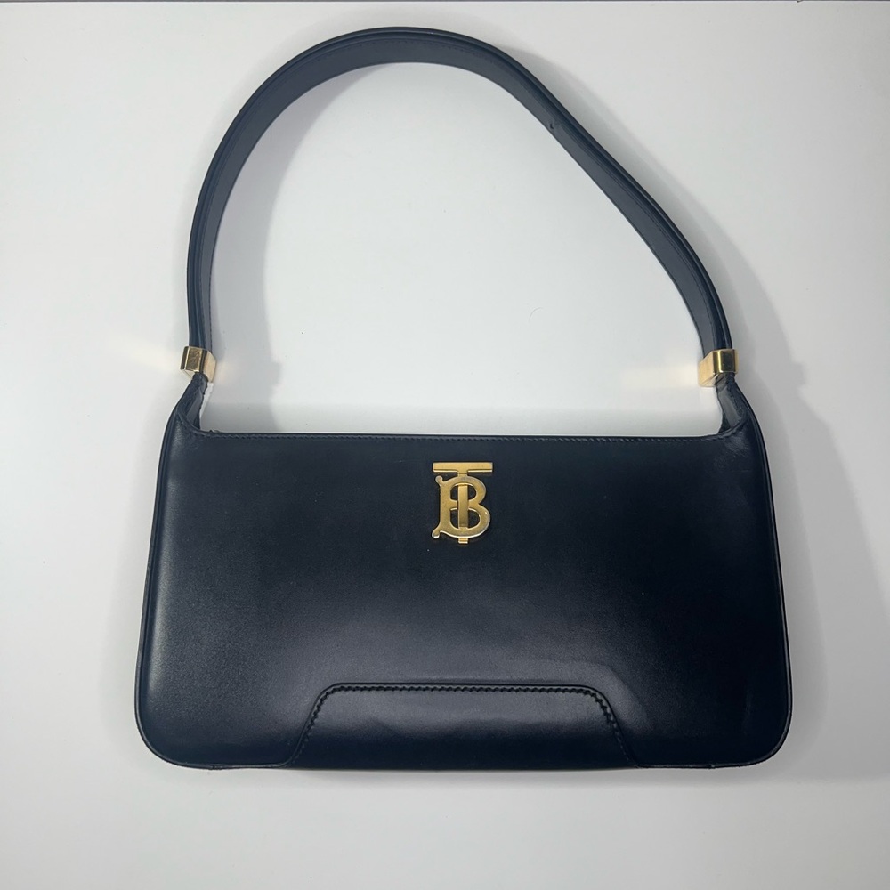 Burberry Black Leather TB Monogram Shoulder Bag Purse - Picture 9 of 14